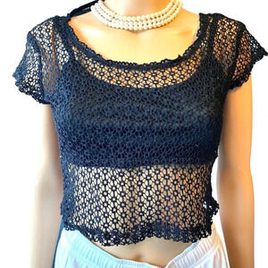 Stronge Love Knit Mesh Lace Crop Tank Top Beach Summer Cute Sexy Women Size S-M